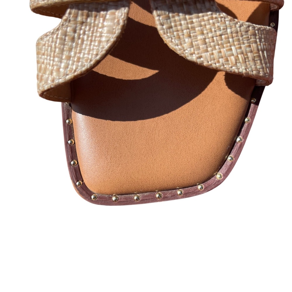Den‎ NYC Women's Sz 9.5 Selina H-Band Flat Slip-On Sandals Raffia/Camel - Picture 7 of 8